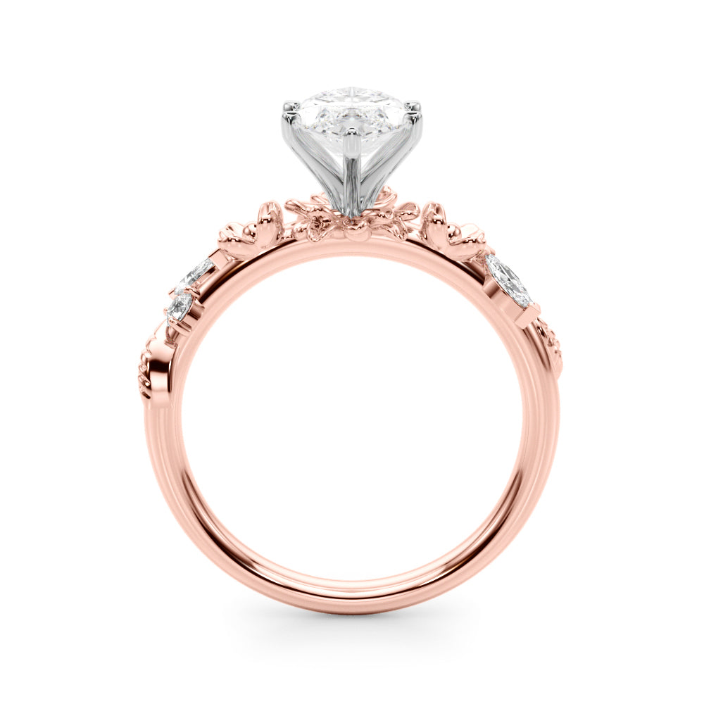 1.00CT 14K Marquise Cut Floral Accent Engagement Ring - View 4