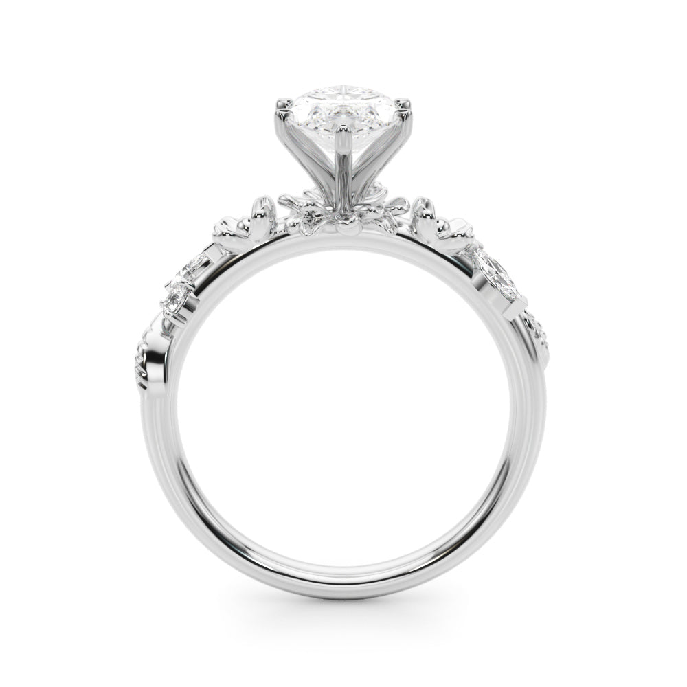 1.00CT 14K Marquise Cut Floral Accent Engagement Ring - View 1