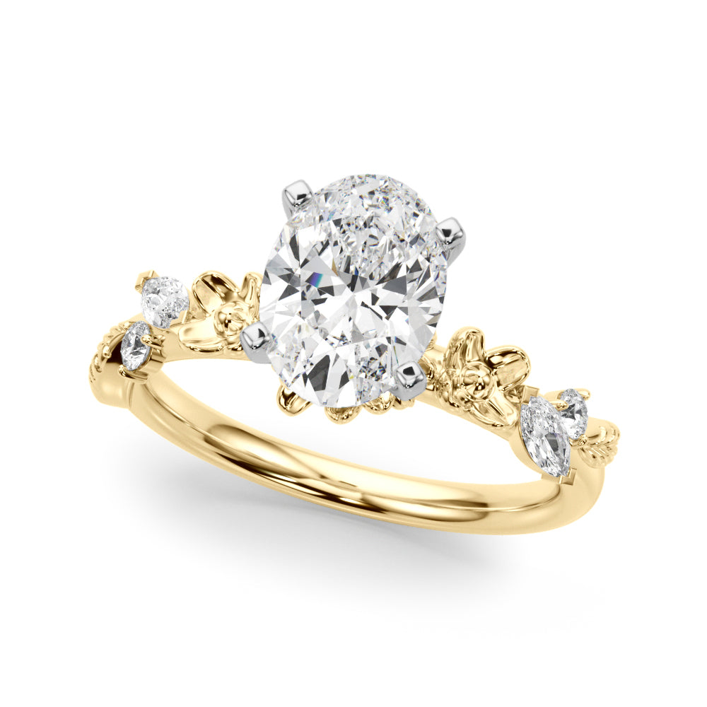 1.00CT 14K Oval Cut Floral Accent Engagement Ring - View 3