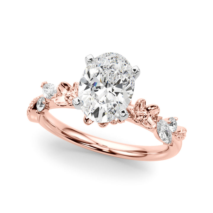1.00CT 14K Oval Cut Floral Accent Engagement Ring - View 6