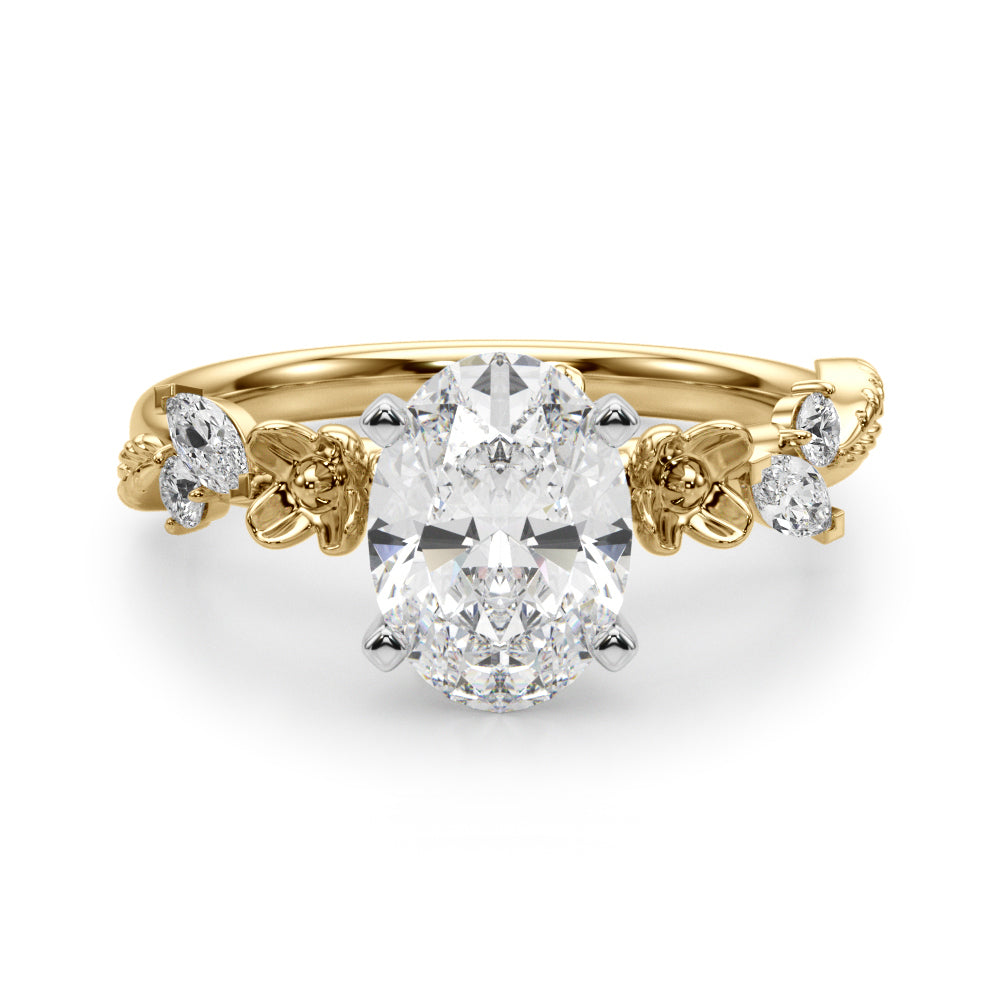 1.00CT 14K Oval Cut Floral Accent Engagement Ring - View 5