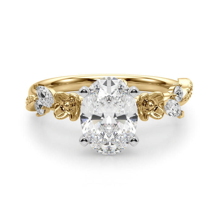 1.00CT 14K Oval Cut Floral Accent Engagement Ring - View 5