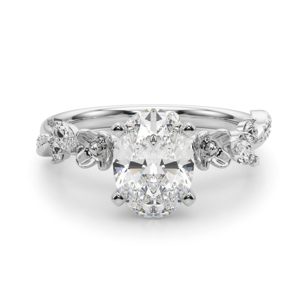 1.00CT 14K Oval Cut Floral Accent Engagement Ring - View 2