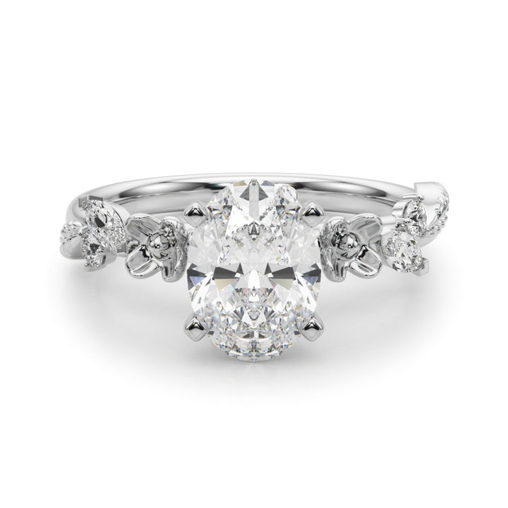 1.00CT 14K Oval Cut Floral Accent Engagement Ring - View 2
