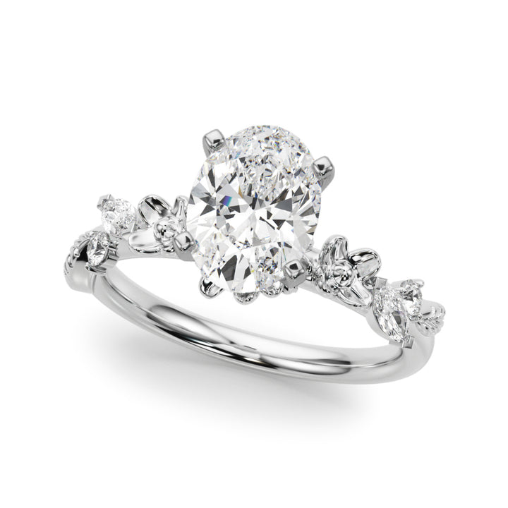 1.00CT 14K Oval Cut Floral Accent Engagement Ring