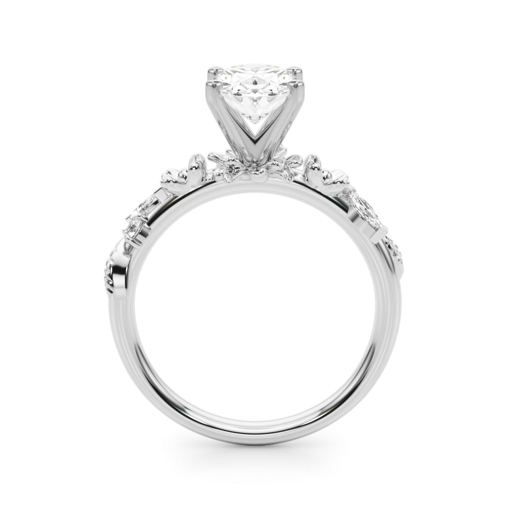 1.00CT 14K Oval Cut Floral Accent Engagement Ring - View 1