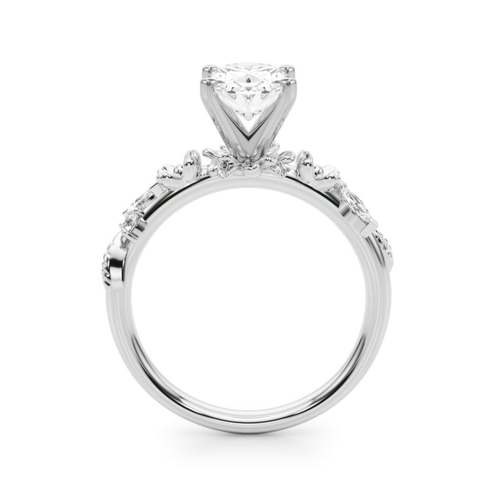 1.00CT 14K Oval Cut Floral Accent Engagement Ring - View 1