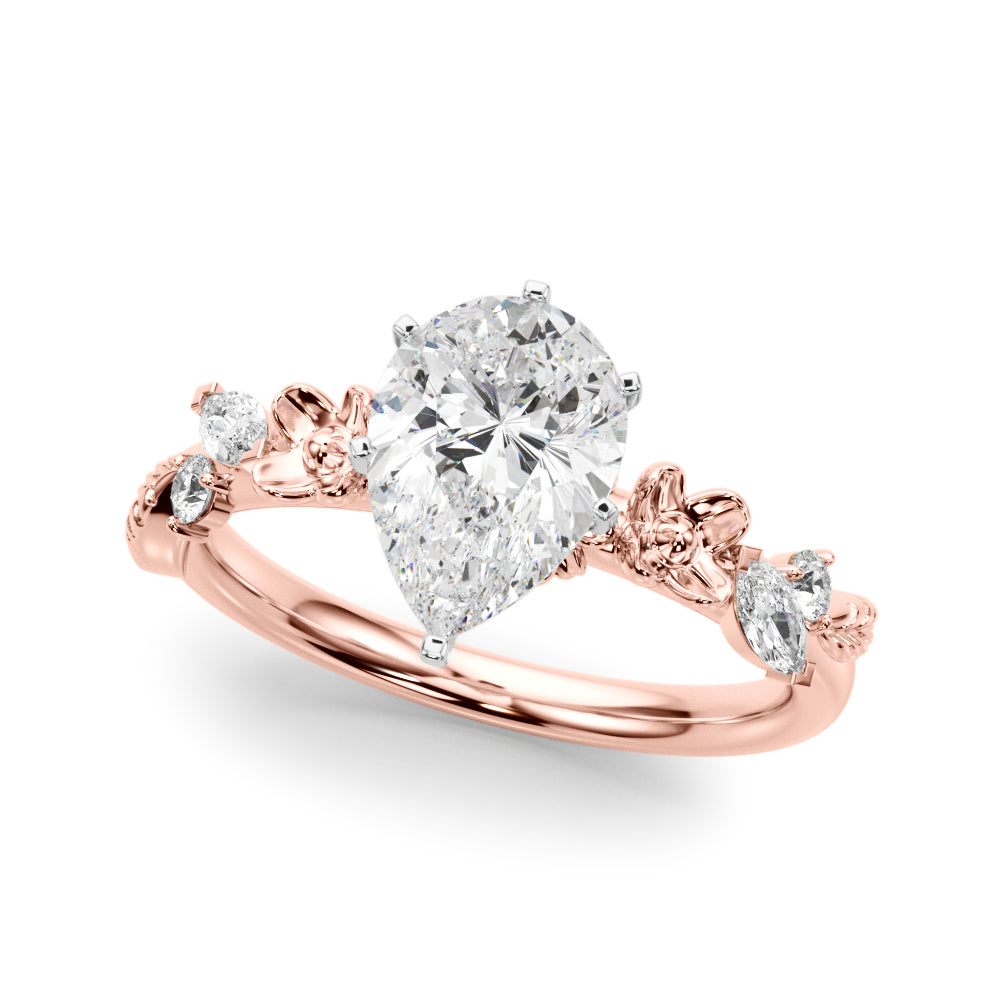 1.00CT 14K Pear Cut Floral Accent Engagement Ring - View 3