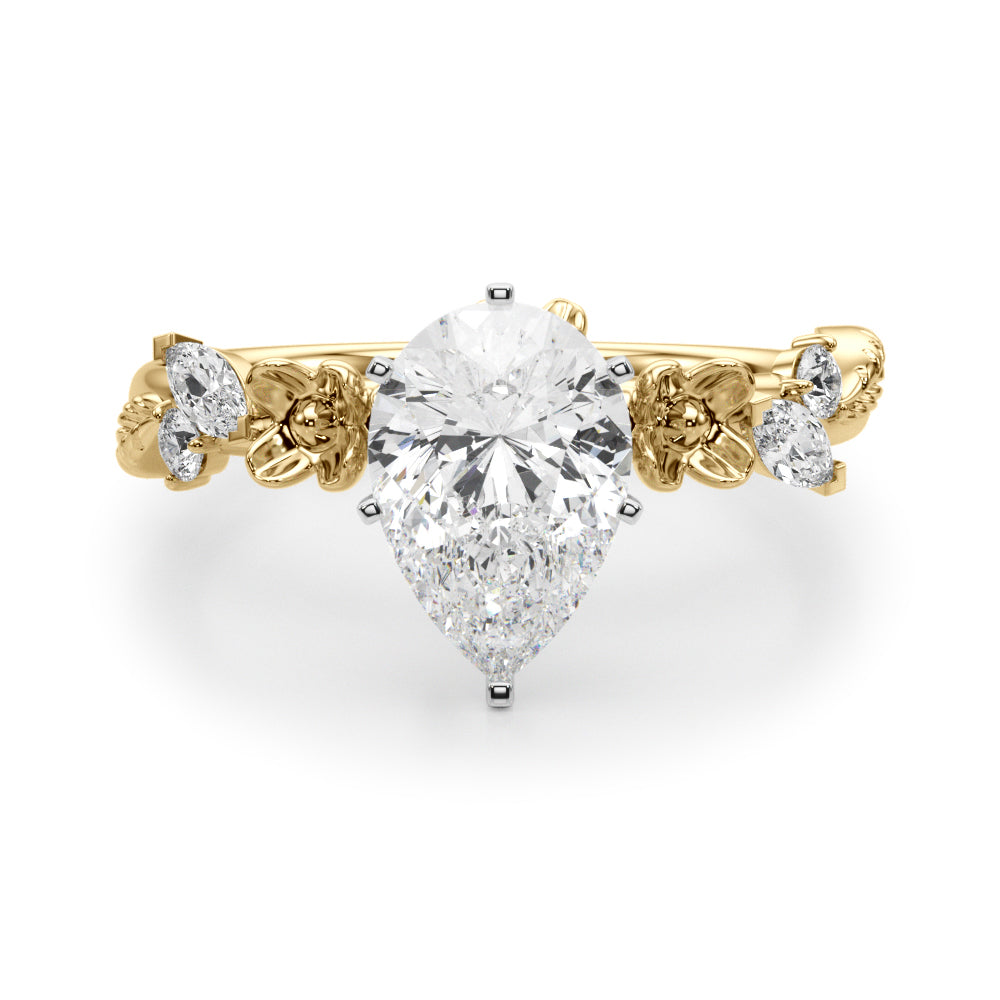 1.00CT 14K Pear Cut Floral Accent Engagement Ring - View 8