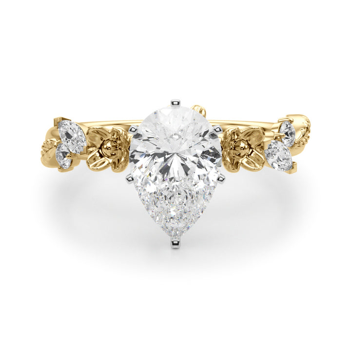 1.00CT 14K Pear Cut Floral Accent Engagement Ring - View 8
