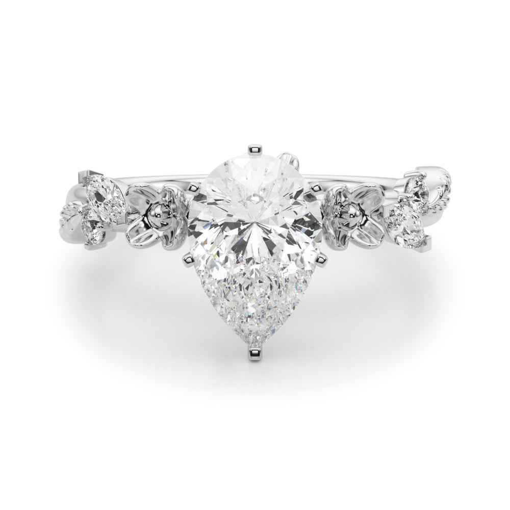 1.00CT 14K Pear Cut Floral Accent Engagement Ring - View 2