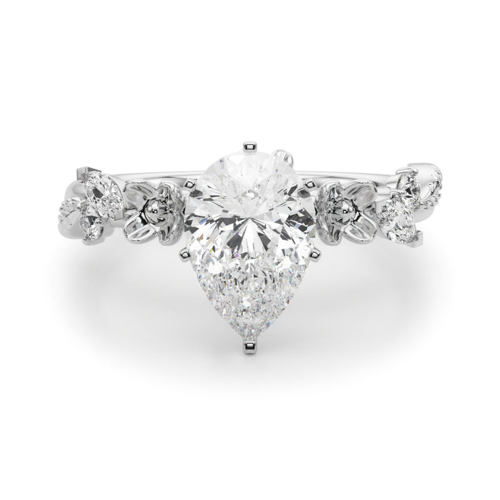 1.00CT 14K Pear Cut Floral Accent Engagement Ring - View 2