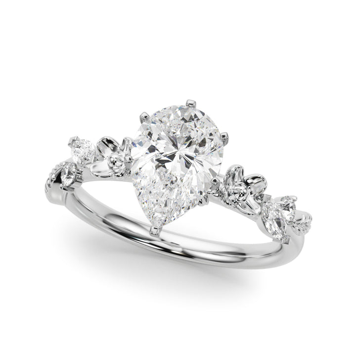 1.00CT 14K Pear Cut Floral Accent Engagement Ring