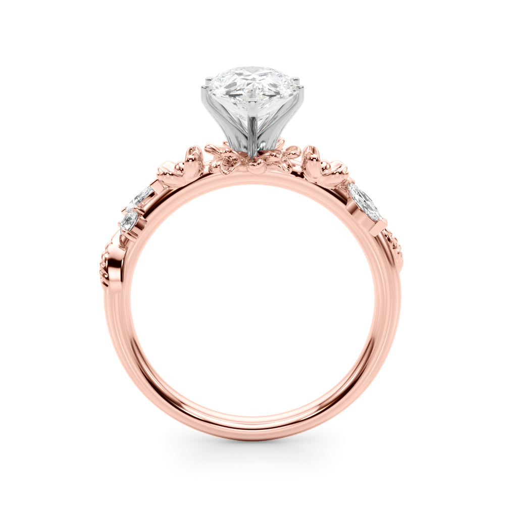 1.00CT 14K Pear Cut Floral Accent Engagement Ring - View 4