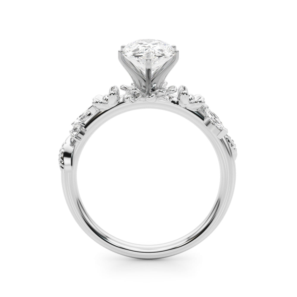 1.00CT 14K Pear Cut Floral Accent Engagement Ring - View 1