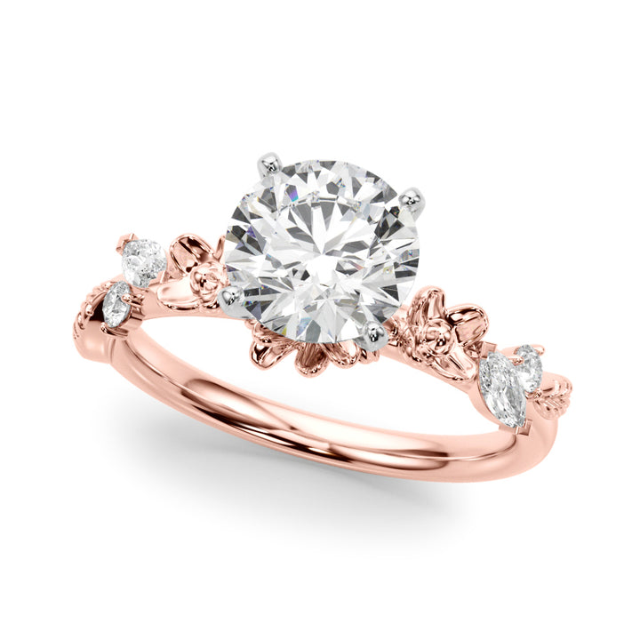 1.00CT 14K Round Floral Accent Engagement Ring