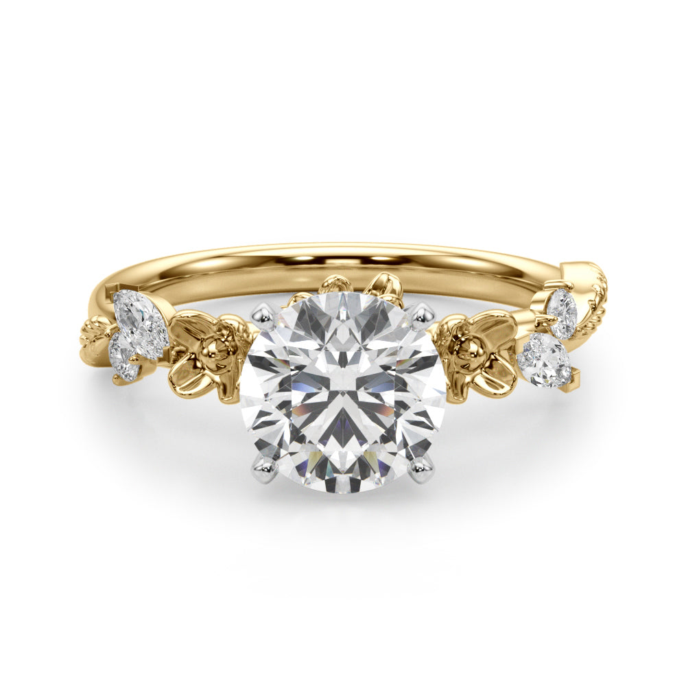 1.00CT 14K Round Floral Accent Engagement Ring