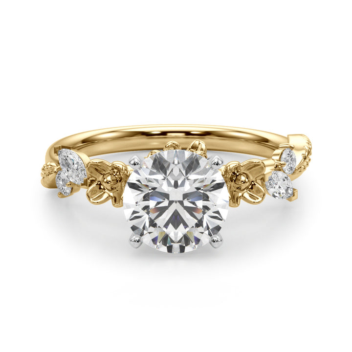 1.00CT 14K Round Floral Accent Engagement Ring