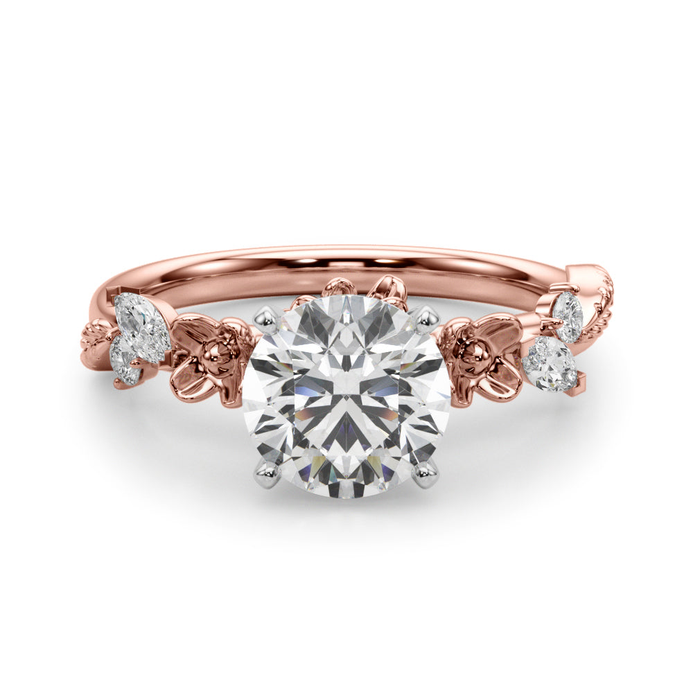 1.00CT 14K Round Floral Accent Engagement Ring