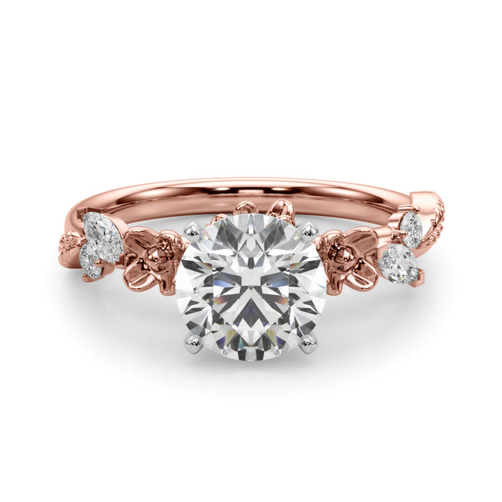 1.00CT 14K Round Floral Accent Engagement Ring