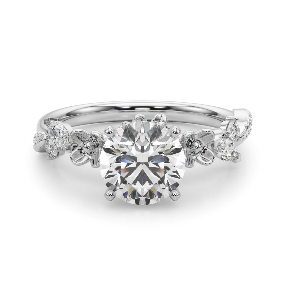 1.00CT 14K Round Floral Accent Engagement Ring