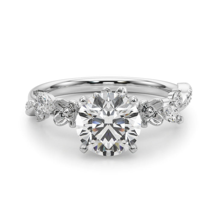 1.00CT 14K Round Floral Accent Engagement Ring