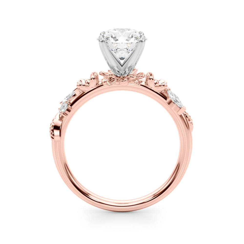 1.00CT 14K Round Floral Accent Engagement Ring