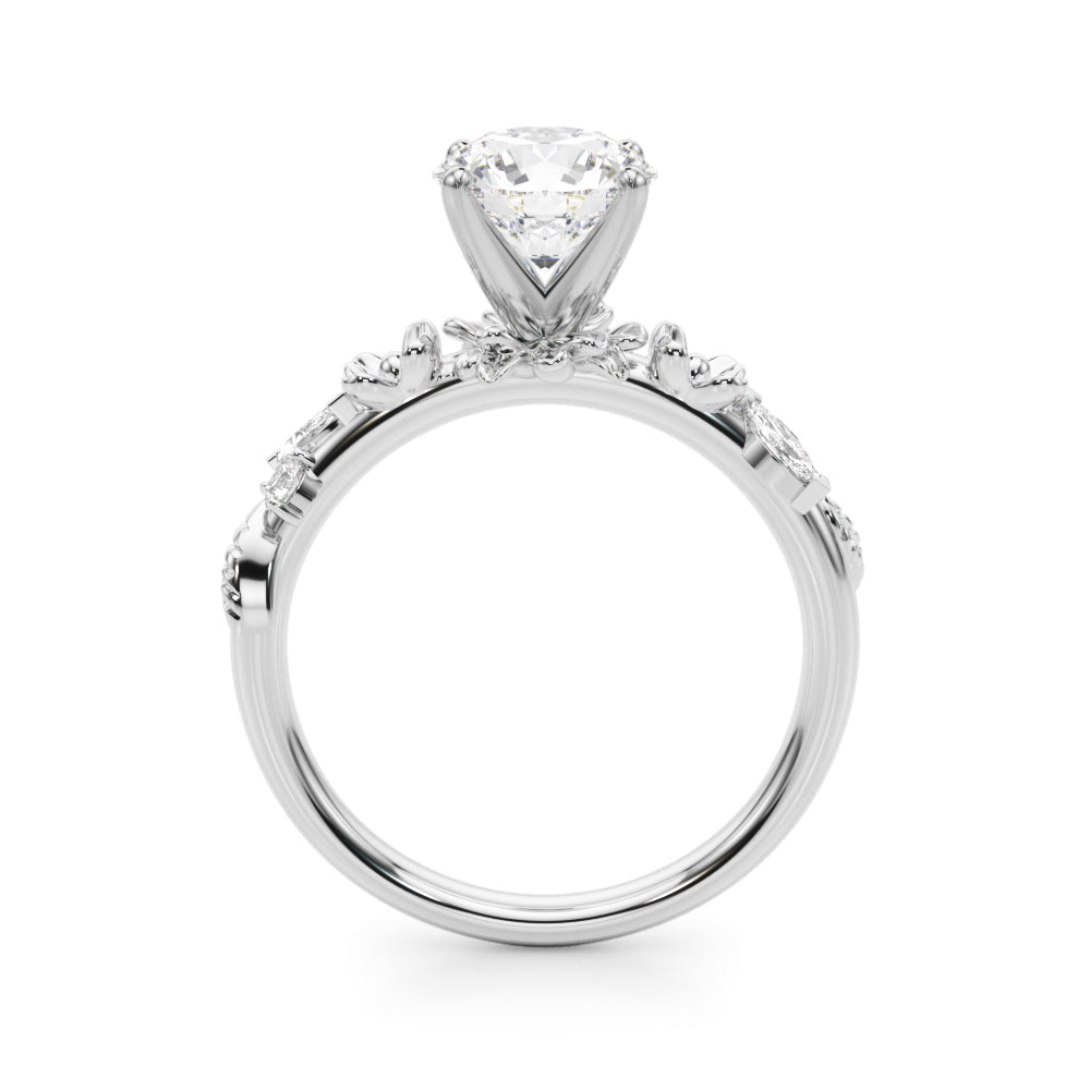 1.00CT 14K Round Floral Accent Engagement Ring