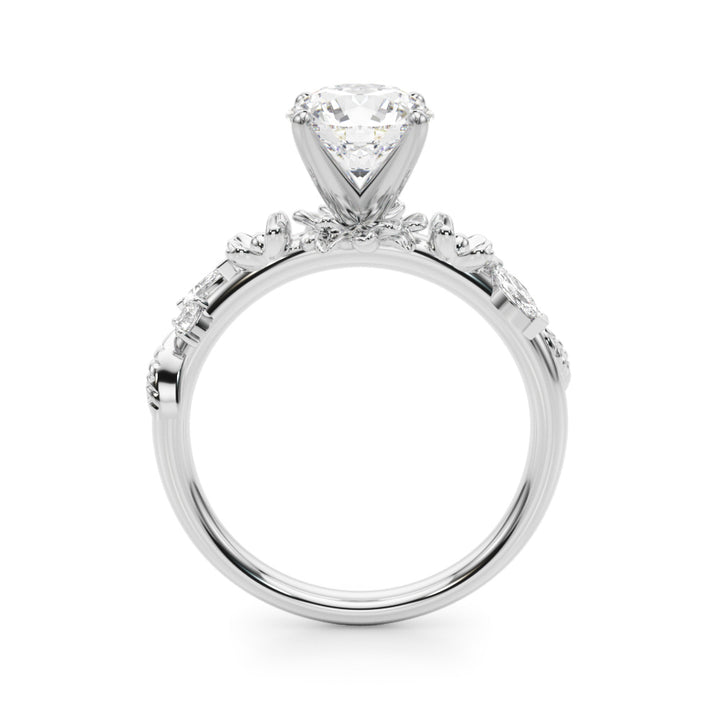 1.00CT 14K Round Floral Accent Engagement Ring
