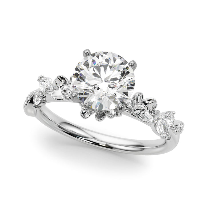 1.00CT 14K Round Floral Accent Engagement Ring