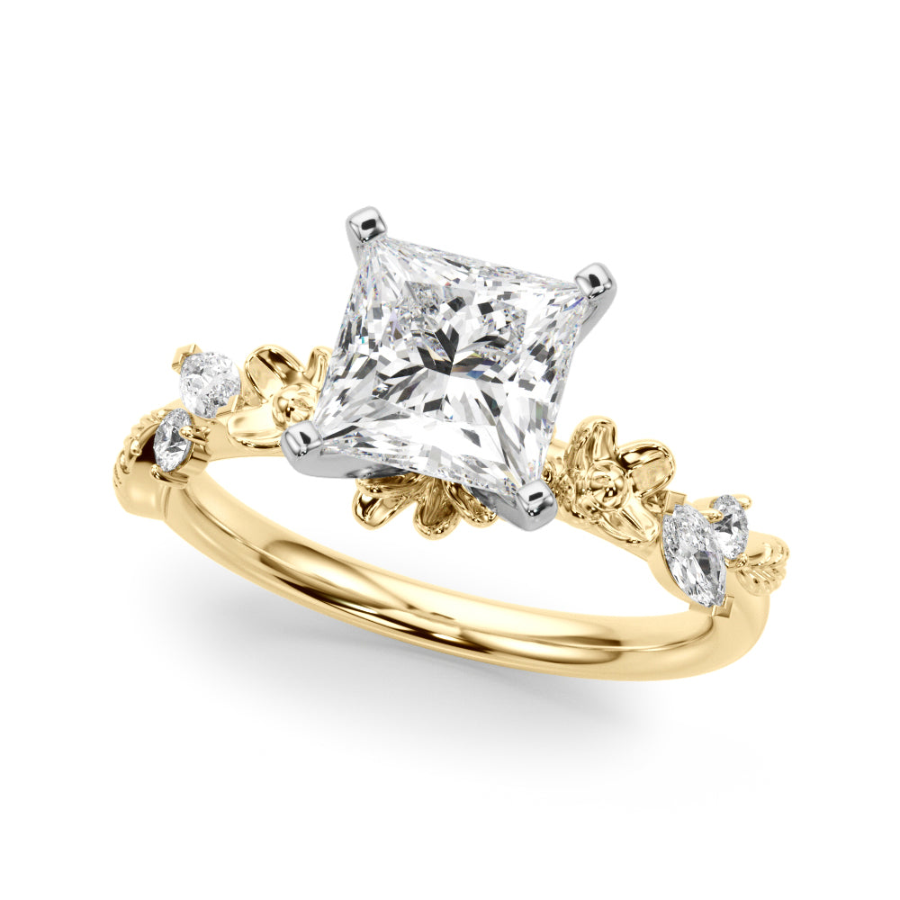 1.00CT 14K Princess Cut Floral Accent Engagement Ring - View 3