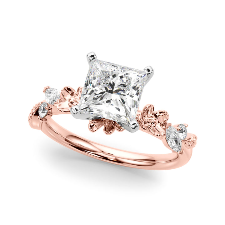 1.00CT 14K Princess Cut Floral Accent Engagement Ring - View 6