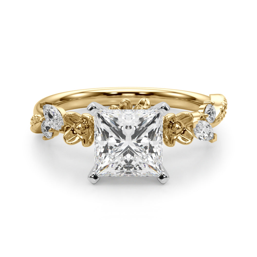 1.00CT 14K Princess Cut Floral Accent Engagement Ring - View 5