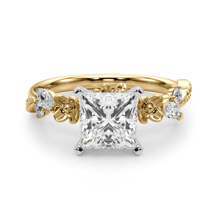 1.00CT 14K Princess Cut Floral Accent Engagement Ring - View 5