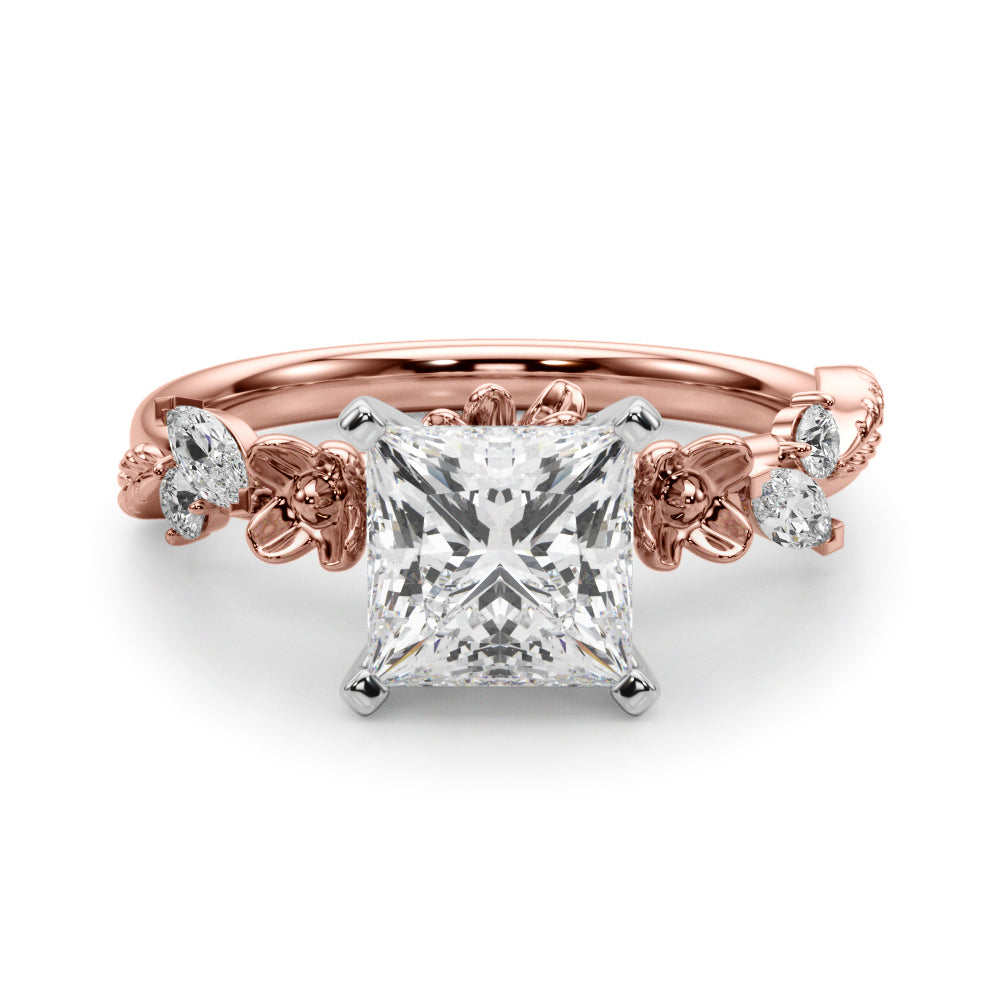 1.00CT 14K Princess Cut Floral Accent Engagement Ring - View 8