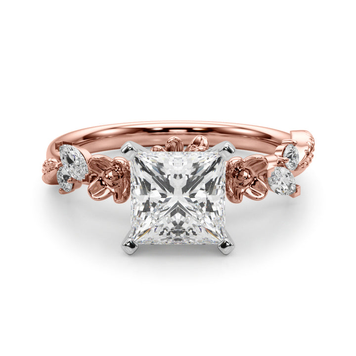 1.00CT 14K Princess Cut Floral Accent Engagement Ring - View 8