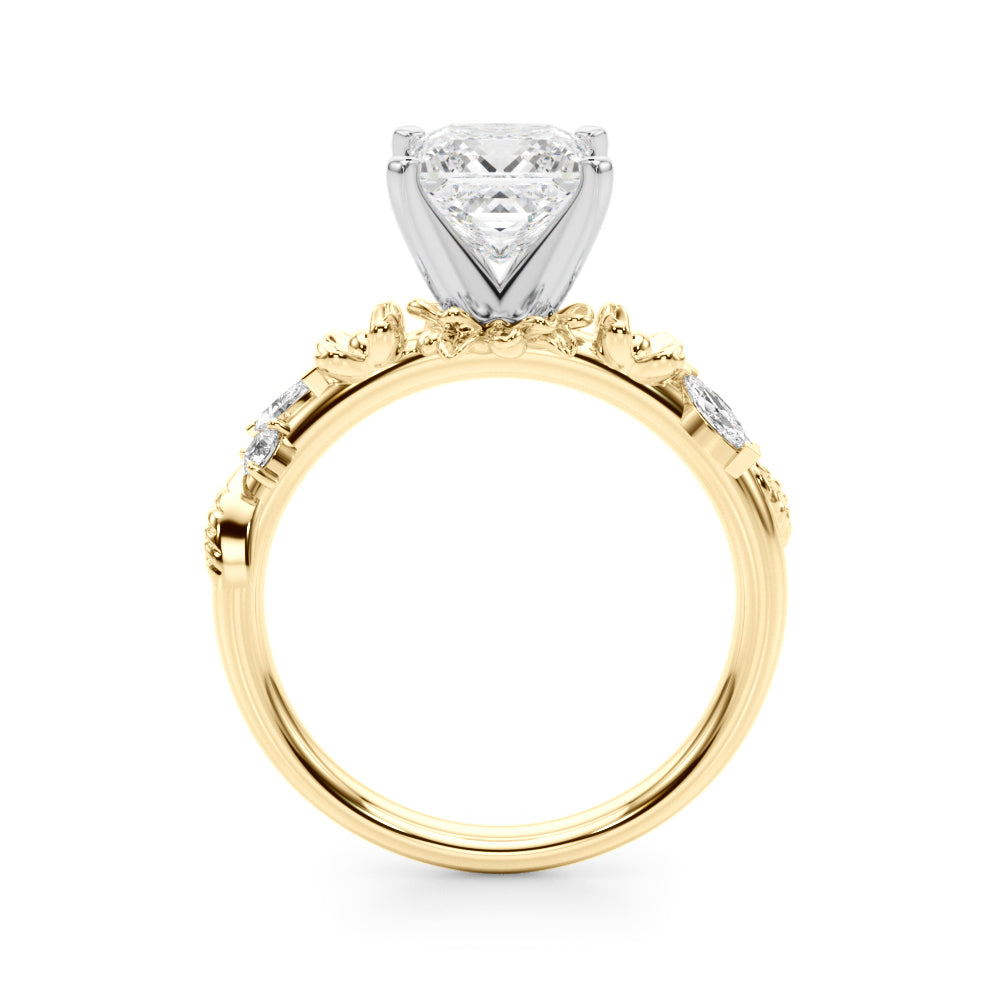 1.00CT 14K Princess Cut Floral Accent Engagement Ring - View 4