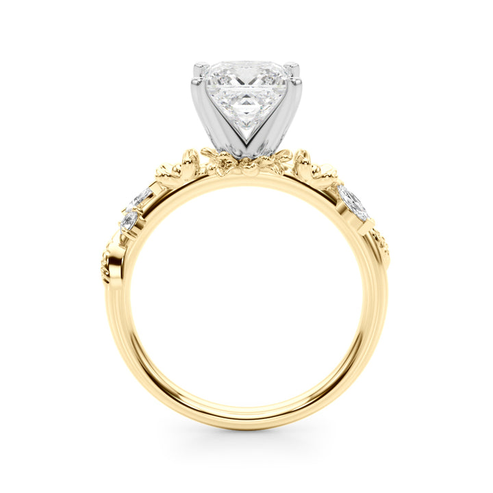 1.00CT 14K Princess Cut Floral Accent Engagement Ring - View 4