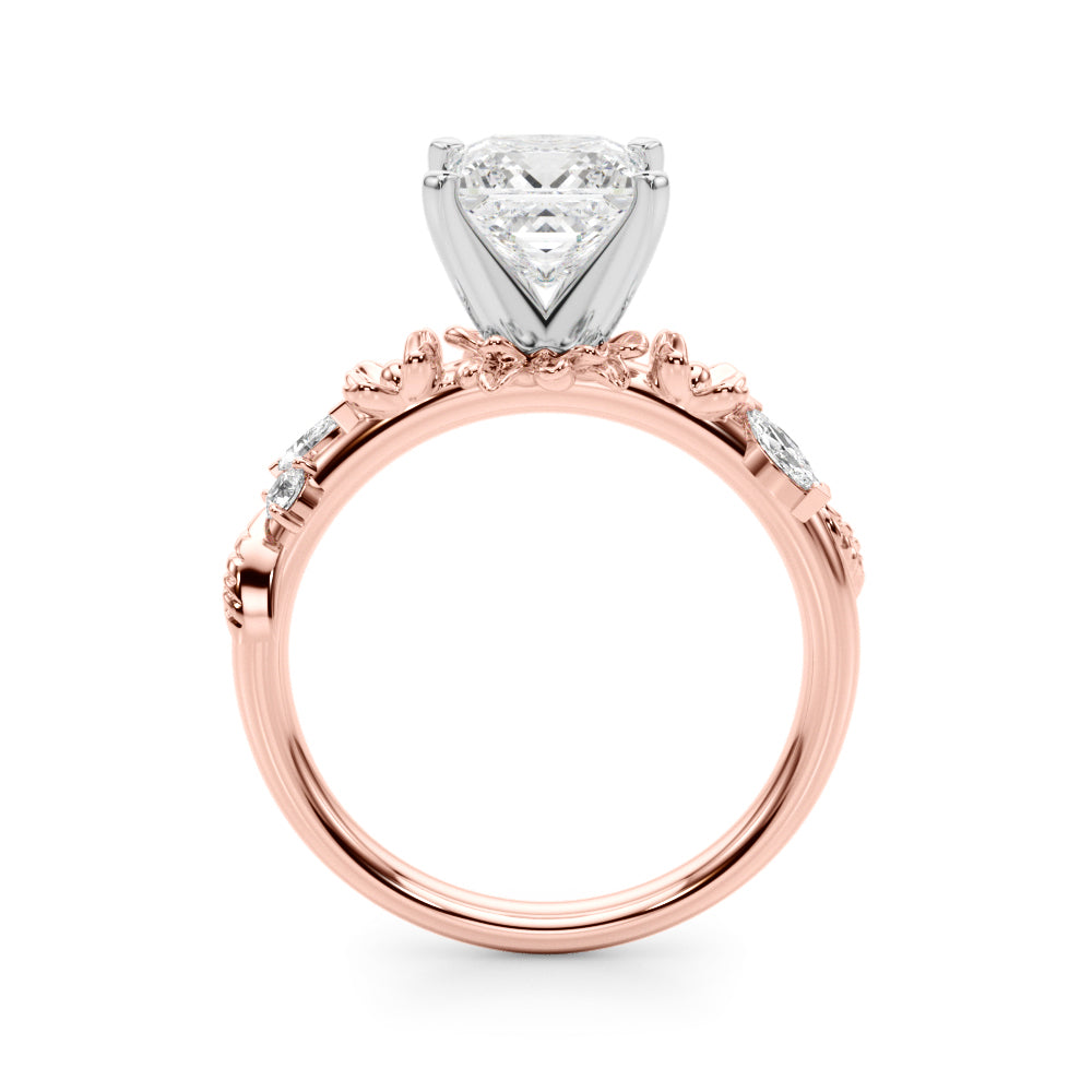 1.00CT 14K Princess Cut Floral Accent Engagement Ring - View 7