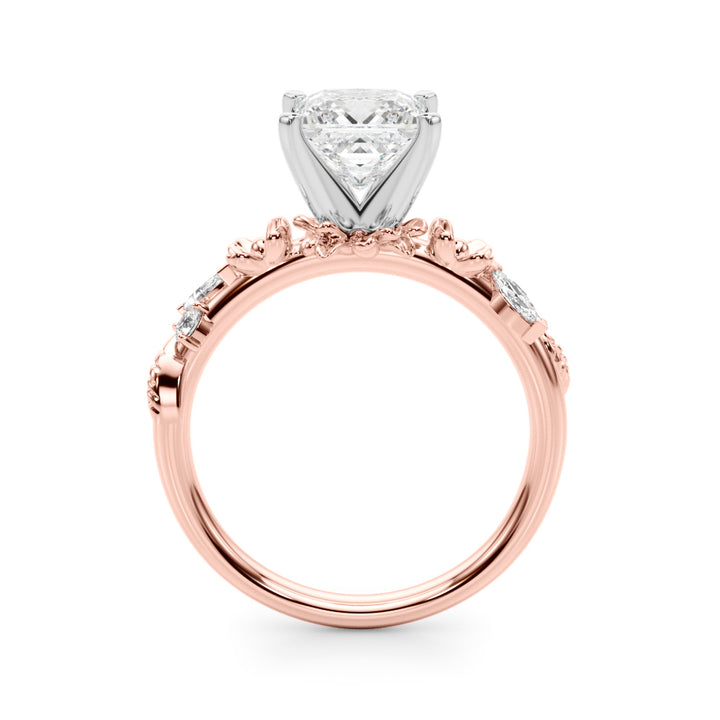 1.00CT 14K Princess Cut Floral Accent Engagement Ring - View 7