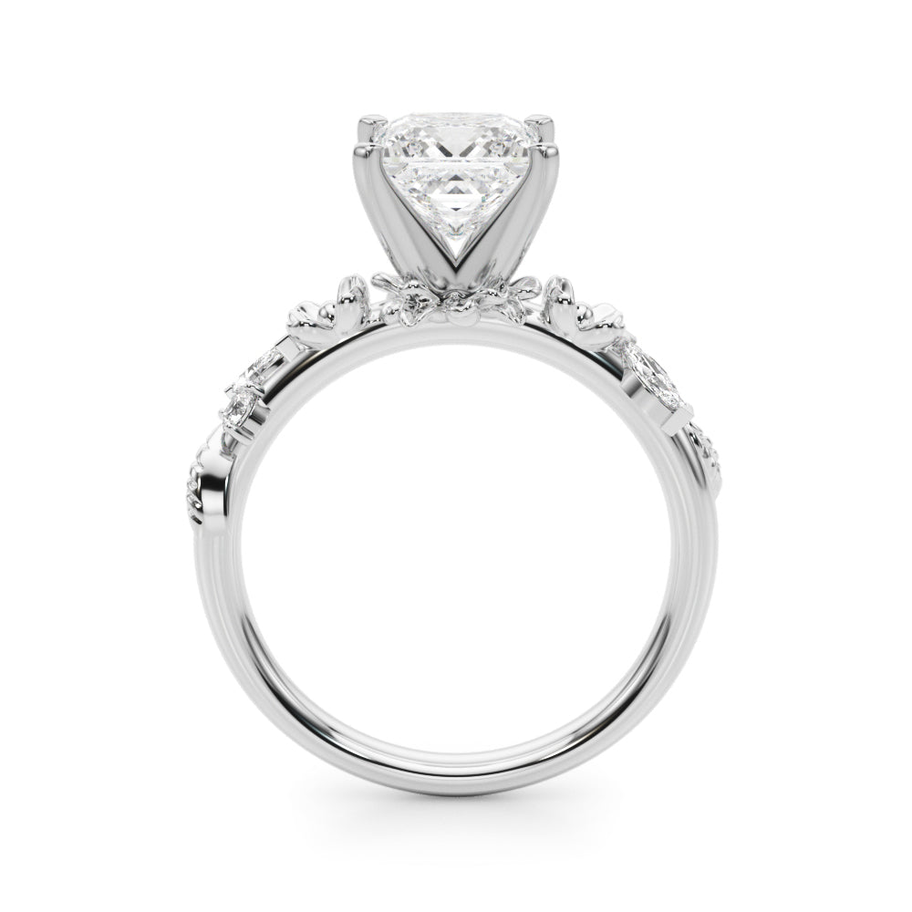 1.00CT 14K Princess Cut Floral Accent Engagement Ring - View 1