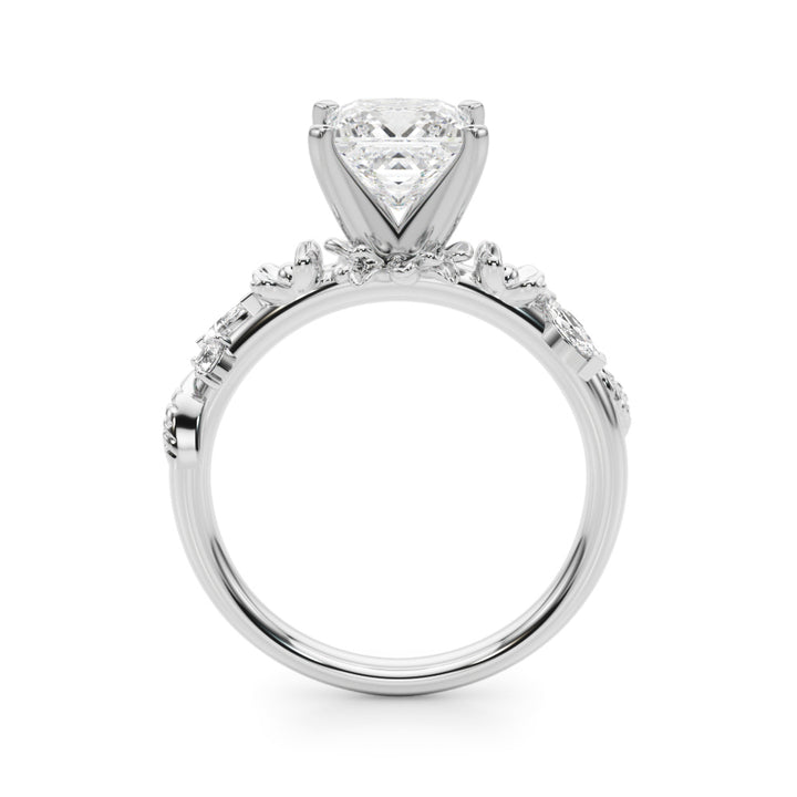 1.00CT 14K Princess Cut Floral Accent Engagement Ring - View 1