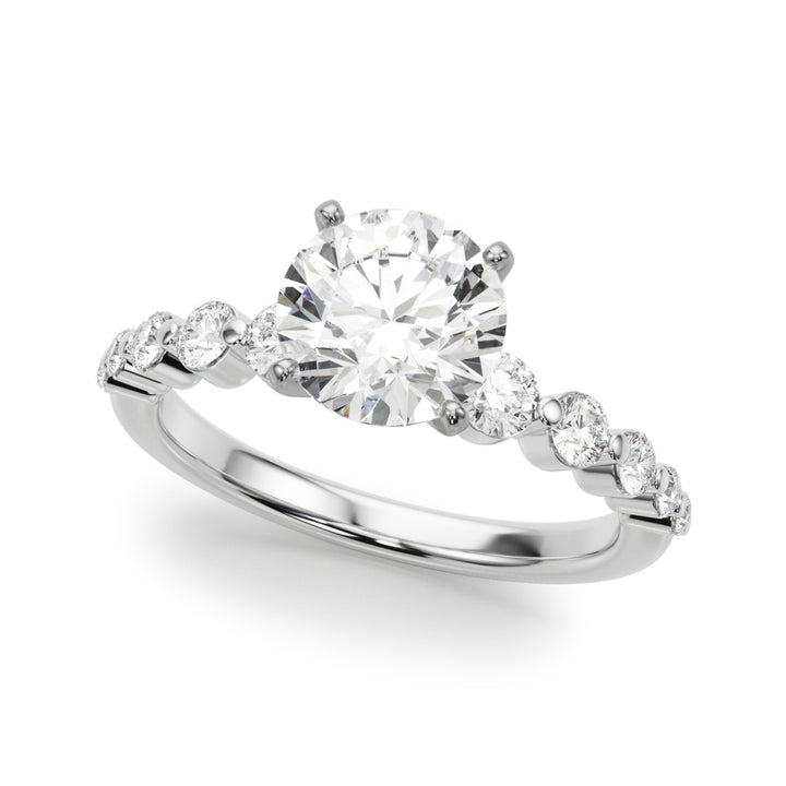 1.00CT 14K  Round Brilliant Cut Diamond Ring With Additional Side Diamonds