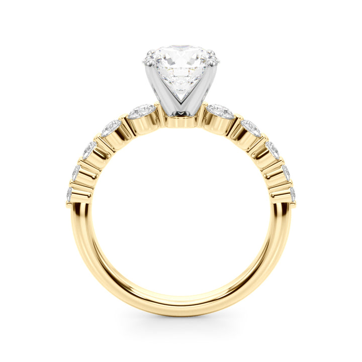 1.00CT 14K  Round Brilliant Cut Diamond Ring With Additional Side Diamonds - View 3