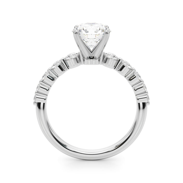 1.00CT 14K  Round Brilliant Cut Diamond Ring With Additional Side Diamonds - View 1