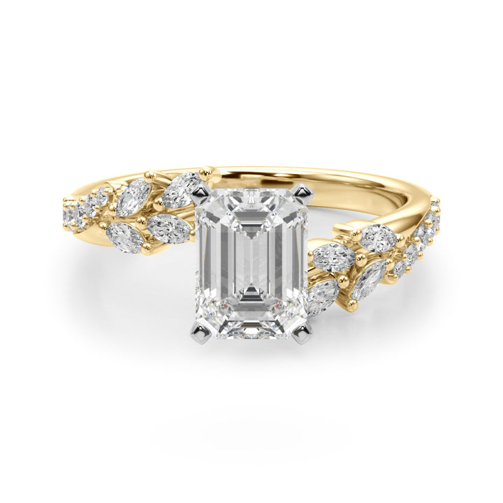 1.00CT 14K Emerald Cut Contrasting Vine Diamond Ring - View 5