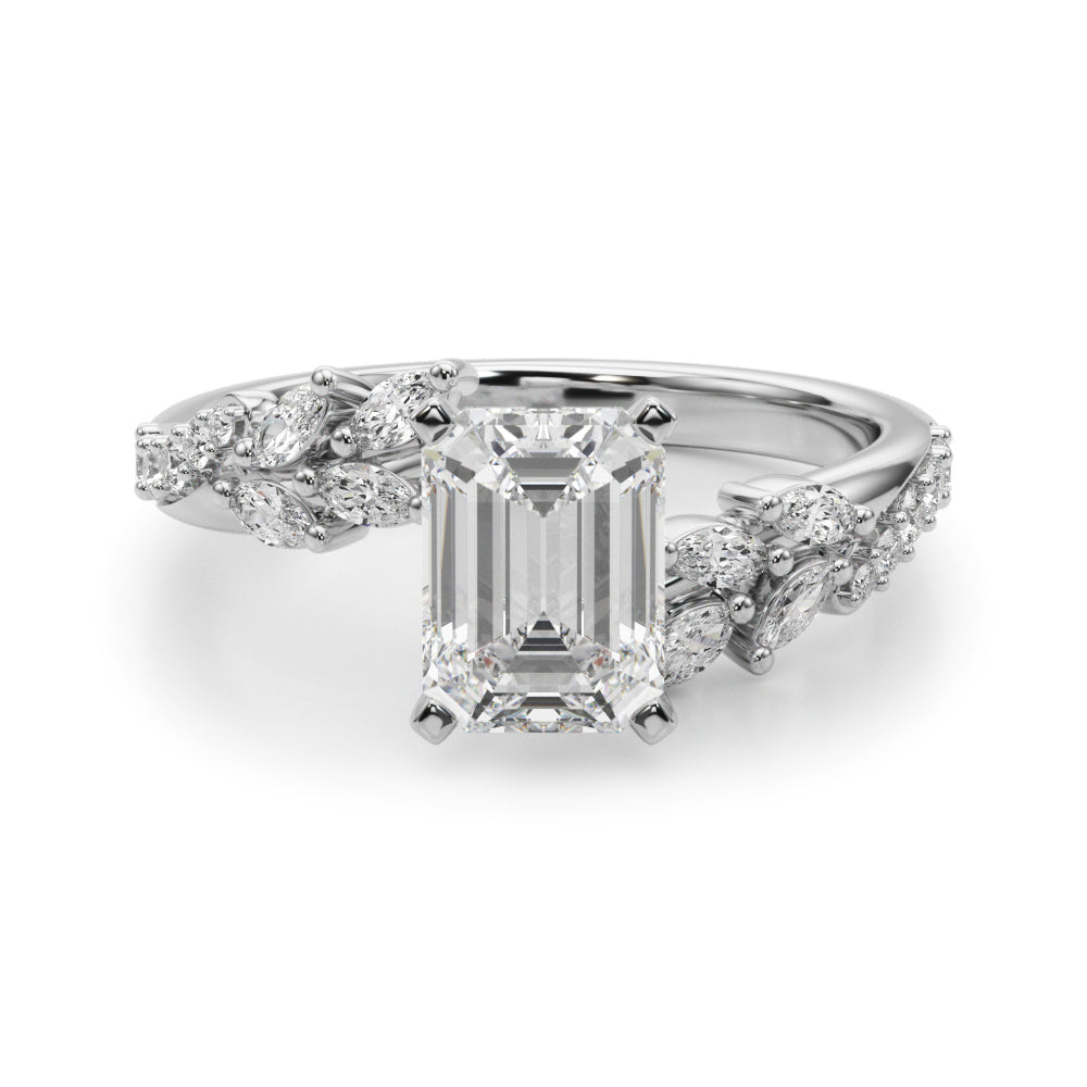 1.00CT 14K Emerald Cut Contrasting Vine Diamond Ring - View 2