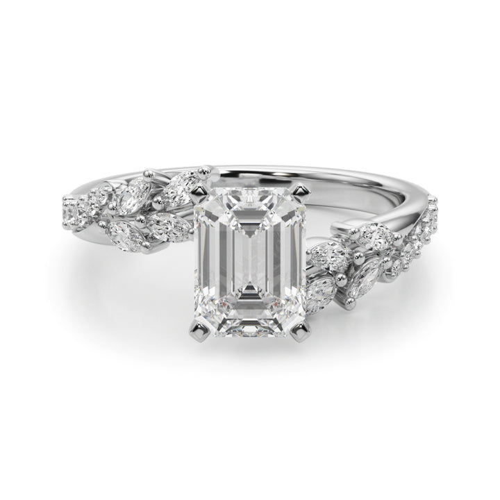 1.00CT 14K Emerald Cut Contrasting Vine Diamond Ring - View 2