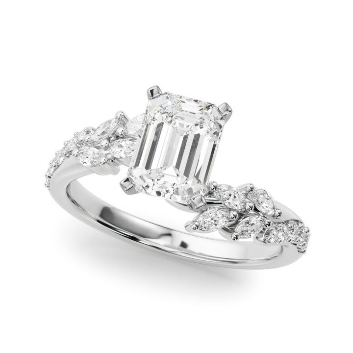 1.00CT 14K Emerald Cut Contrasting Vine Diamond Ring