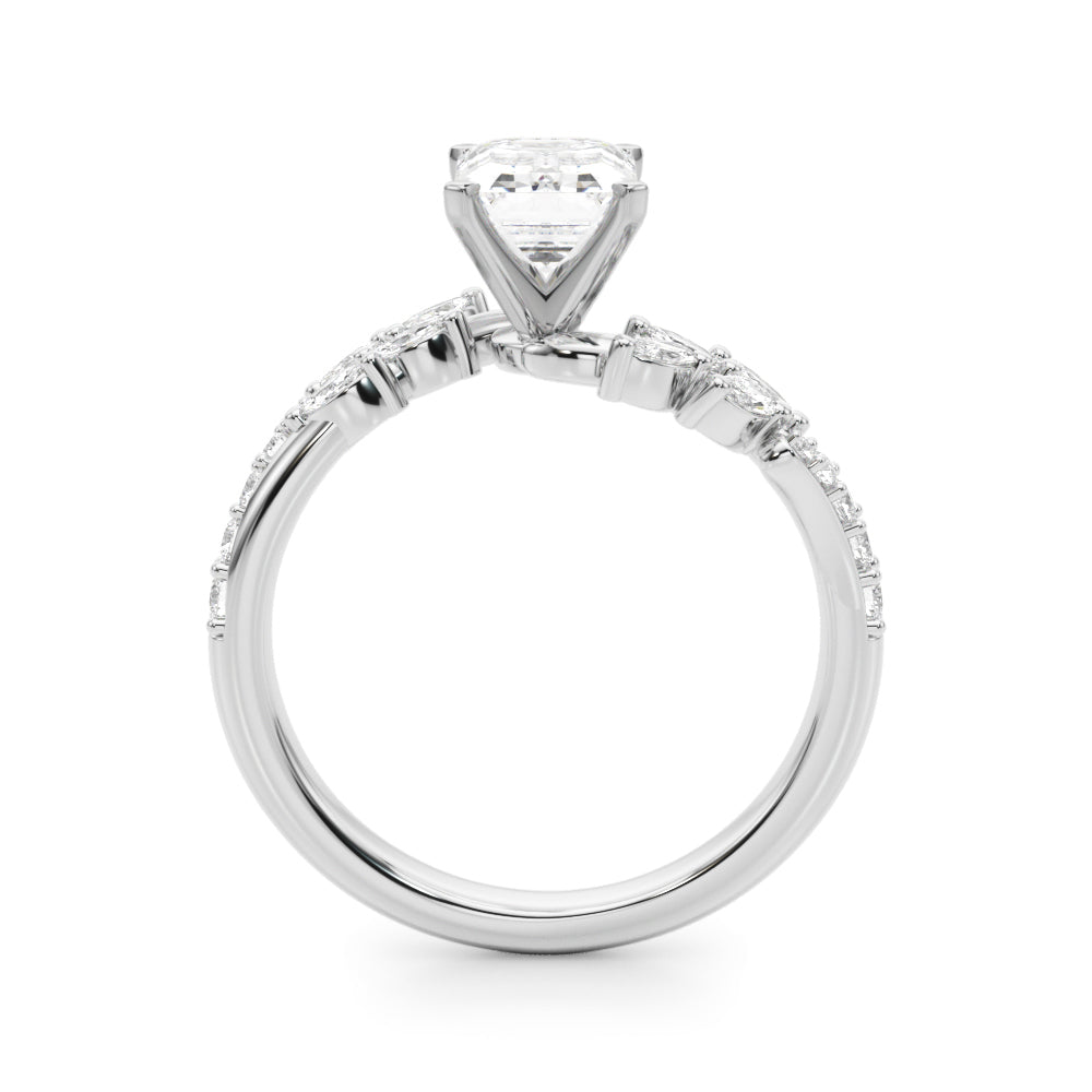 1.00CT 14K Emerald Cut Contrasting Vine Diamond Ring - View 1